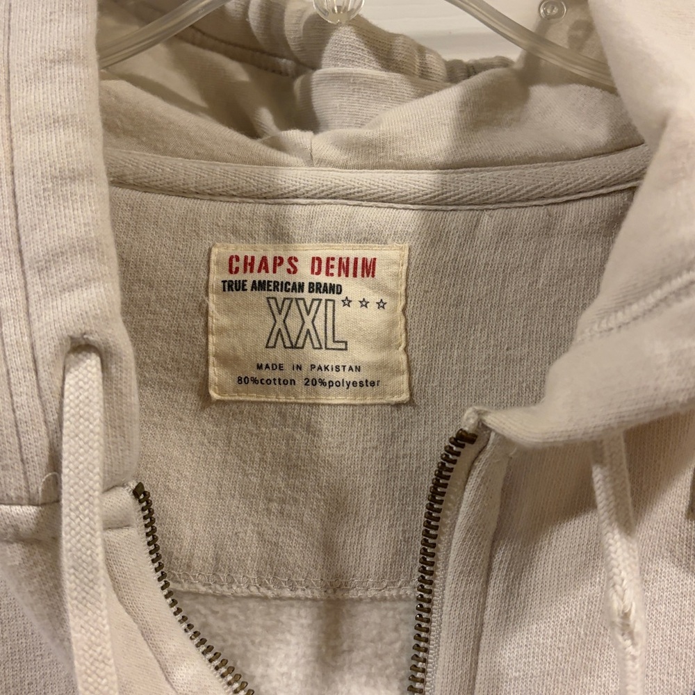 Chaps men’s Cream Full-Zip Hooded Sweatshirt with Label Detail xxl - Picture 3 of 4